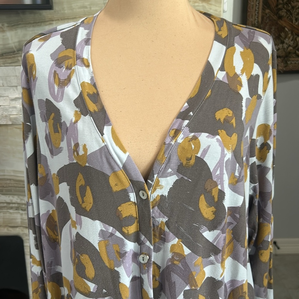 LOGO‎ by Lori Goldstein Button Front Knit Cardigan.Chiffon Mustard Trim L (908) - Picture 5 of 16